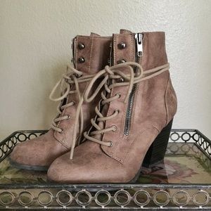 Francesca’s Dolce Taupe Lace-Up Moto Boots